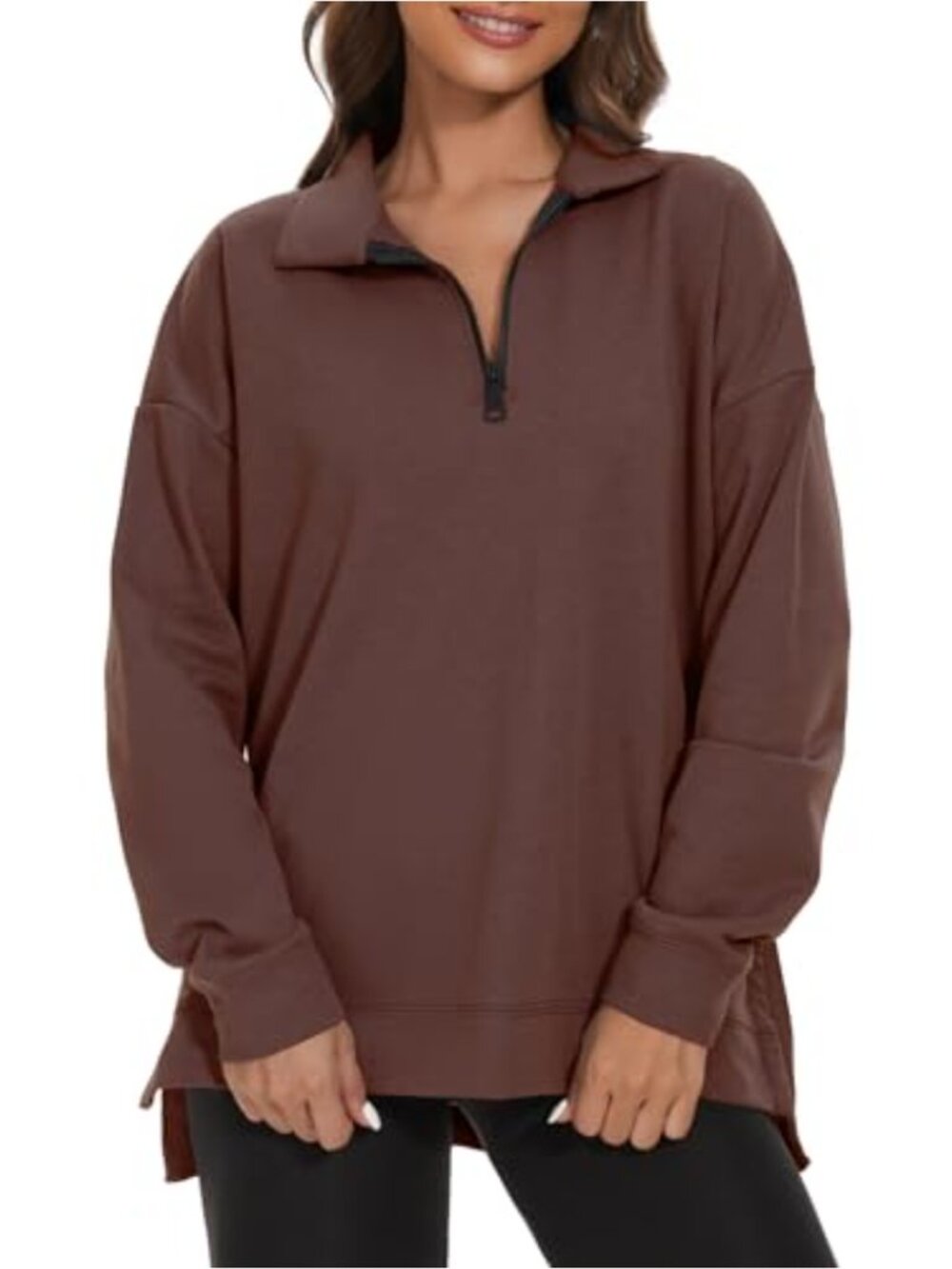 Women's Quarter Zip Sweatshirt Batwing Sleeve Loose Fit Pullover Top